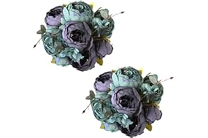 Tifuly 2 mazzi di peonie Artificiali, Bouquet di Fiori Vintage di peonie di Seta realistiche per la Decorazione Domestica del Partito dell'ufficio di Nozze, composizioni Floreali (Nuovo Blu)