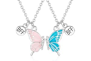 Hifot 2 Stück Halskette Damen Silber Freundschaftskette, Bff Ketten für 2 Mädchen, Schmetterling Kette Anhänger, Modeschmuck Halskette für Freundin Geschenk Personalisierter Schmuck Mehrfarbig