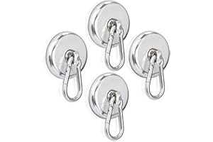 MAGXCENE 4 Pezzi Gancio Magnetico Extra Forte 42 mm,La Capacità Portante è 45kg，Magnete Al Neodimio Con Moschettone,Gancio Magnetico Per Cucina, Campeggio, Frigorifero, Garage, Ufficio