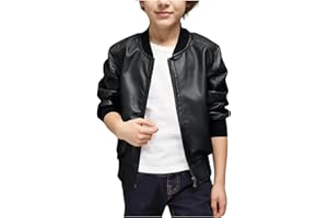 NUSGEAR Chaqueta de Imitación Cuero para Niños Niño Chaquetas Invierno Abrigos Espesor de la PU con Cremallera Abrigos de Cuero Sintético para Niños Cremallera Abrigo Otoño Invierno sin Capucha Jacket