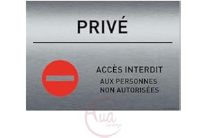 AUA SIGNALETIQUE - Plaque de porte Aluminium brossé imprimé AluSign - 210x150 mm - Double Face adhésif au dos (Privé 5)