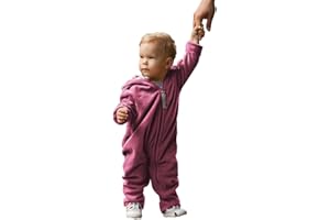 Hoppediz Baby Overall aus Fleece, extra lange Beine - perfekt für die Babytrage, Umschlagbündchen an Händen und Füßen - beere 80-86