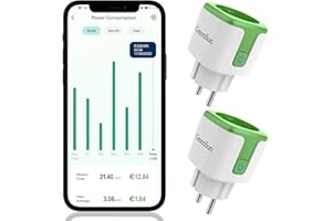WLAN Steckdose mit Strommessung - GreenSun WLAN Steckdose AlexaSteckdose VeSync AppSteckdose ZeitschaltuhrSteckdose Energiekostenmesser Sprachsteuerung mit Alexa Sprachsteuerung 2,4GHz 2er
