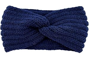 WAMBERE Winter Häkelarbeit Stirnband Mädchen Frauen Haarband Verdicken Stirnbänder Kopfband Haarband Ohrenwärmer Headwrap für Einkaufen Skifahren Laufen,Navy blau