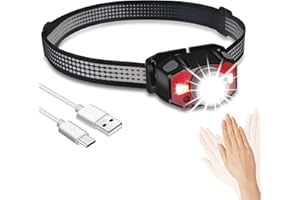 HOSONIC Head Torch Rechargeable Red White Light LED Headtorch 5 Modes Motion Sensor Headlamp Adjustable IPX4 Waterproof Headlight for Kids Adults Camping Running Fishing Hiking