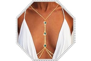 Jovono Chaîne de corps bohème en strass - Chaîne de soutien-gorge en cristal doré - Pour l'été - Plage - Pour femme et fille (Or)