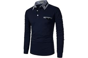 APAELEA Polo de Golf à Manches Longues Homme Coton Contrasté Plaid épissure Lattice Tennis Shirt