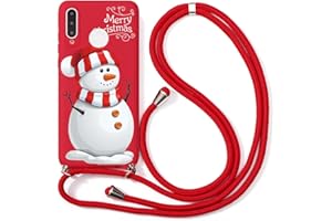 Yoedge Funda con Cuerda para Huawei P20 Pro 6,1", Rojo TPU Silicona Mate Carcasa con Navidad Dibujos Animados, Ajustable Correa de Cordón Antigolpes Case para Huawei P20 Pro, Muñeco de Nieve 2