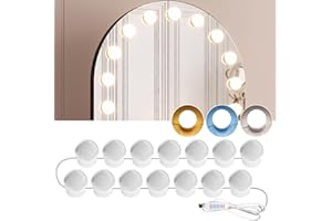 AURORIONCG Luci da Specchio di Vanità 14 Lampadine per Trucco Dimmerabili 3000K/4000K/9000K Temperatura Colore Regolabile, Alimentazione Tramite USB, Adesive