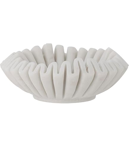 Swadeshi Blessings Handgemaakte marmeren decoratieve kom | witte decoratieve kommen voor woondecoratie | kom met ruches | geschulpte kom | gecanneleerde kom | sleutel/fruitschaal | ringschaal (8 Inch