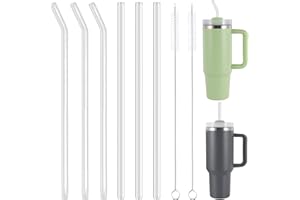 RAFIYU Cannucce di Vetro Lunghe 31 cm, 6 pezzi, per Stanley Adventure Travel Tumbler da 40 oz, Cannucce Trasparenti Riutilizzabili in Vetro con 2 Spazzole per la Pulizia (3 dritti + 3 curve)