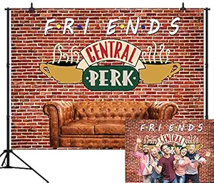 CapiSco 5X3FT Red Brick Wall Backdrop Central Perk Friends Theme Party Backdrop Sofa Coffee Shop Photography Background for Mens Womens Adult Birthday Party Portraits Photo Studio Backdrop SCO145A