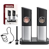 CIRCLE JOY Gravity Salt and Pepper Mills Electric Set of 2 Rechargeable Spice Mills with Double Charging Station, Dustproof C
