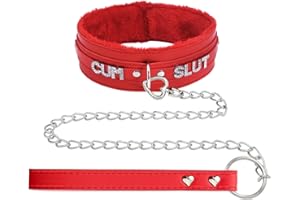 ADEMISHIA Pink Fluffy Choker Necklace For Women, Soft Plush Leather Collar With Rhinestones Letters Punk Gothic Cosplay Jewelry