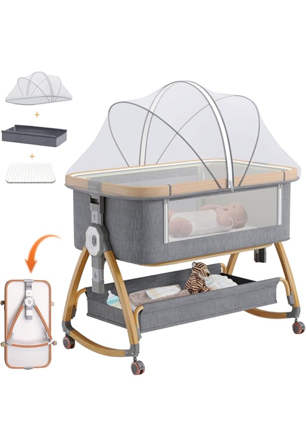 Ktaxon 3-in-1 Baby Bassinet & Bedside Sleeper - Adjustable Height Folding Crib With Wheels