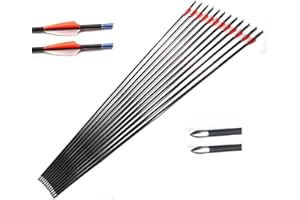 ACCMOS 12 Pezzi Frecce in Carbonio per Tiro con L'Arco ID 4,2 mm 31 '' Spine 300-1800 Freccia di Caccia con Piuma Air Groove per All'aperto Tiro