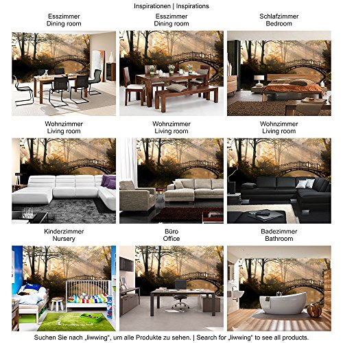 Fototapete Wald – ALLE WALDMOTIVE auf einen Blick ! Vlies PREMIUM PLUS – 350×245 cm – ROMANTIC BRIDGE – Wald Wasser Bäume – no. 264 - 5