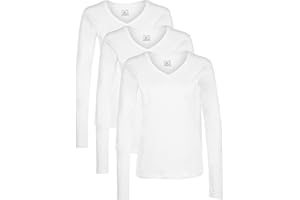 berydale Damen Langarm-Shirt mit V-Ausschnitt aus 100% Baumwolle im Multipack