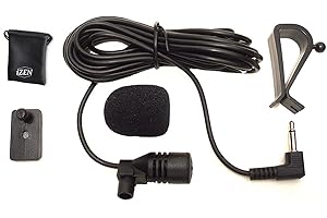 iZEN Car Microphone 3.5mm Mic for Vehicle head unit Bluetooth, Stereo, Radio, DVD, GPS etc with 3m/9.8ft cable plug and play and Voice Assembly Stereo External Car Microphone