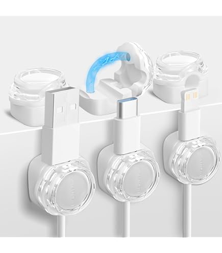 6 Pack Cord Organizer, 360°Rotating Twist-Lock Magnetic Cable Management Clips, Adhesive Phone Charging Keeper Wire Cord Holder For Nightstand/Car/Wall, Office Desk Accessories Decor (Gray