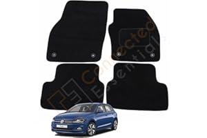 Fully Tailored Car Mats for Volkswagen VW Polo MK6 2018-2021, Set of 4 Floor Mats, Black with Black Trim with 4 Safety Clips by Connected Essentials