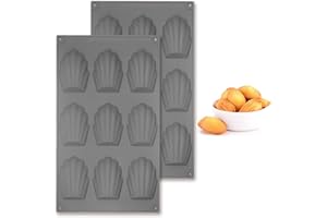 Honnesserry Lot de 2 Moule Madeleine Silicone, Antiadhésifs Moule à Madeleine Pour Muffin、Chocolat (9 Cavités,Gris)