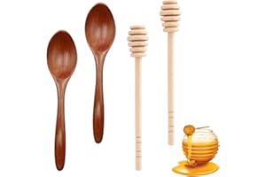 Issimober 4 pièces de cuillères à miel en bois, 14 cm cuillère à miel en bois, 15 cm cuillère à miel en bois avec spirale pour miel et sirop, bâton de miel, bâtonnets à miel, spirale de miel, Honey