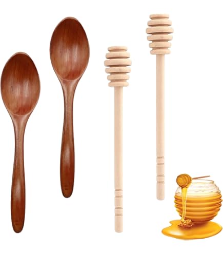Set 4 Agitatori E Cucchiai Per Miele In Legno - Design Naturale E Pratico - Foto 9