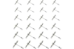 SUPERFINDINGS 30 pcs 3 Voies Émerillons de Pêche Heavy Duty Cross Line 6 Tailles en Acier Inoxydable Trois Voies Émerillons Matériel de Pêche Émerillon en Forme de T avec Perles