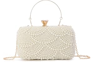 EVEOUT Élégant Sac à Main de Mariage en Perles Femme Pochette de Mariée avec Poignée et Bandoulière Clutch Sac bandoulière pour soirée fête