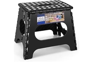 ‎BLAUESMEER Blauesmeer Tritthocker Klappbar 27cm Schwarz, Klapphocker Faltbar mit 150 kg Tragkraft, Anti-Rutsch Oberfläche & Tragegriff - Platzsparender Klappbarer Hocker für Küche, Bad, Camping und Kinder