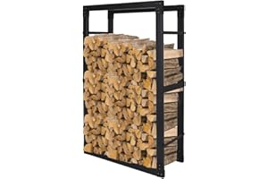 ISOISL Kaminholzregal Innen 100x60x25cm – Geräumiges Kaminholzregal Aussen Metall Schwarz Holzlagerung Kaminholzregal für kamin Stabiles Holzlager