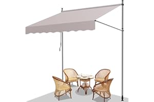 Fiqops Klemmmarkise Balkon 200x120cm Markise Einziehbar aus Polyester, Stahl Höhenverstellbar Markise mit Handkurbel, UV-beständig, Installation ohne Bohren für Balkon Garten Terrasse Beige
