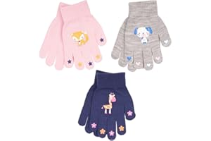 UNDERCOVER LINGERIE 3 Pairs Boys Girls Kids Thermal Magic Stretch Grip Winter Gloves Grip with Animal, Camo or Football Grippers