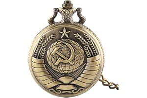 ERA SHOP Orologio da taschino da uomo, motivo: comunismo, con stella, in bronzo, al quarzo, con catena, regalo da uomo per Natale