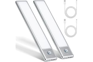 LEDIVION Under Cabinet Kitchen Lights, 40 LED Motion Sensor Lights Indoor, USB C Rechargeable Cupboard Lights Wireless for Wardrobe and Stair, Cool White 6000K - 2 Pack