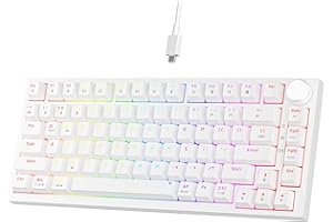 NEWMEN GM326 Wired Gaming Keyboard,75% Percent TKL Hot Swappable Compact LED Backlit USB C Mechanical Gaming Keyboard with Knob for PC Windows Mac,QWERTY Layout (Red Switch-White Keycaps)