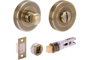 HUNTA HANDLEZONE® Bathroom Toilet Door Thumb Turn and Release Bullet Round Deadbolt Kit - Antique Bronze - 76mm Bolt with 57mm Backset
