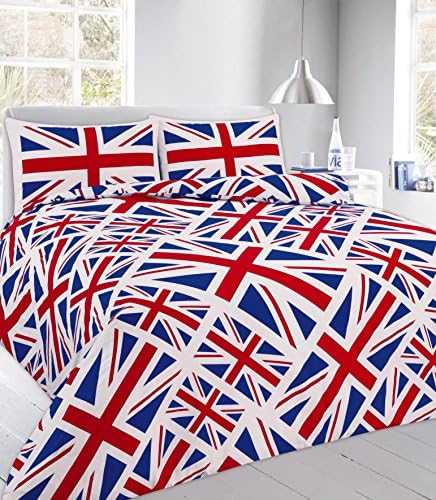 eirene threadzPrinted Polycotton Duvet Quilt Cover Sets With Pillow Cases Bedding Set (King, Union Jack Red)
