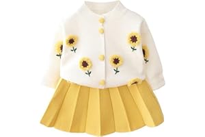 JiAmy Zestawy odzieży dla dziewczynek z długim rękawem, kwiat, kokardka, kardigan, płaszcz, sweter, sukienka, 2 sztuki, odzież na jesień i zimę, modny zestaw dla dziewczynek w wieku 1-6 lat