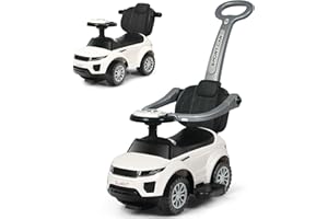 GYMAX 3 in 1 Kids Ride on Push Car, Push Along Car with Handle, Guardrails, Lights, Horn & Music, Underneath Storage, Toddler Sliding Toy for 1-3 Years Old Boys Girls (White)