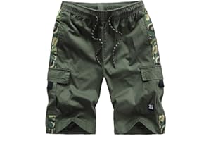 iCKER Mens Cargo Shorts Summer Casual Elastic Loose Fit Combat Work Shorts Cotton Multi Pocket