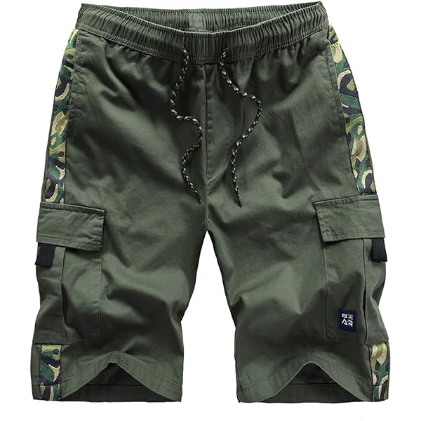 Mens Cargo Shorts Relaxed Fit DGWZ Mens Elastic Waist Cargo Shorts
