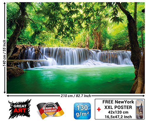 Paradies Fototapete – Wasserfall im Wald – Dschungel Fluss Kanchanaburi Thailand Si Sawa Wandbild- XXL Wanddeko 210 x 140 cm - 3