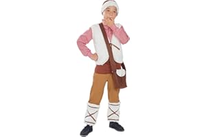 Funidelia Disfraz de pastor para nño, Incluye chaleco, fajín, calentadores, zurrón y gorro, Navidad - Traje para niños para fiestas, Carnaval y Halloween - Talla 5-6 años