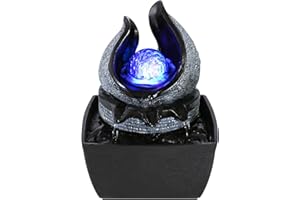 Dyna-Living Indoor Water Fountain with Rolling Ball LED Light Feng Shui Tabletop Fountain Sound Relaxation Fountain Home Office Decoration,3 Pin UK Plug Included Style 2