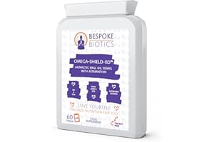 BESPOKE BIOTICS Superba Krill Oil Extract 500 mg - 60 Soft Gel Easy Swallow Capsules – Sustainably Eco Harvested from Antarctic Krill with Astaxanthin Standards Brain Joint Eyes Skin UK Made Omega 3 EPA DHA Choline