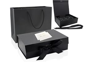 CIOUYAOS Geschenkbox mit Deckel, Groß Schwarz Faltbare Gift Box Set mit Füllmaterial , Papiertüten und 2 Grußkarten, Geschenkverpackung für Weihnachten Hochzeit Geburtstag Geschenke Valentinstag