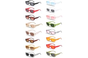 GAOUTO Lot de 16 Lunettes de Soleil Rectangulaires Vintage - Colorées Mode Années 90 Avec Protection UV - Tendance Rétro Hippie pour Carnaval