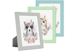 PHOTOLINI Bilderrahmen Kinderzimmer 10x15 cm Grün Blau Grau, 3er Set Wechselrahmen farbig, Holz, Acrylglas, Made in Germany, zum Aufstellen & Aufhängen, mit Zubehör - für Bunte Kinderbilder
